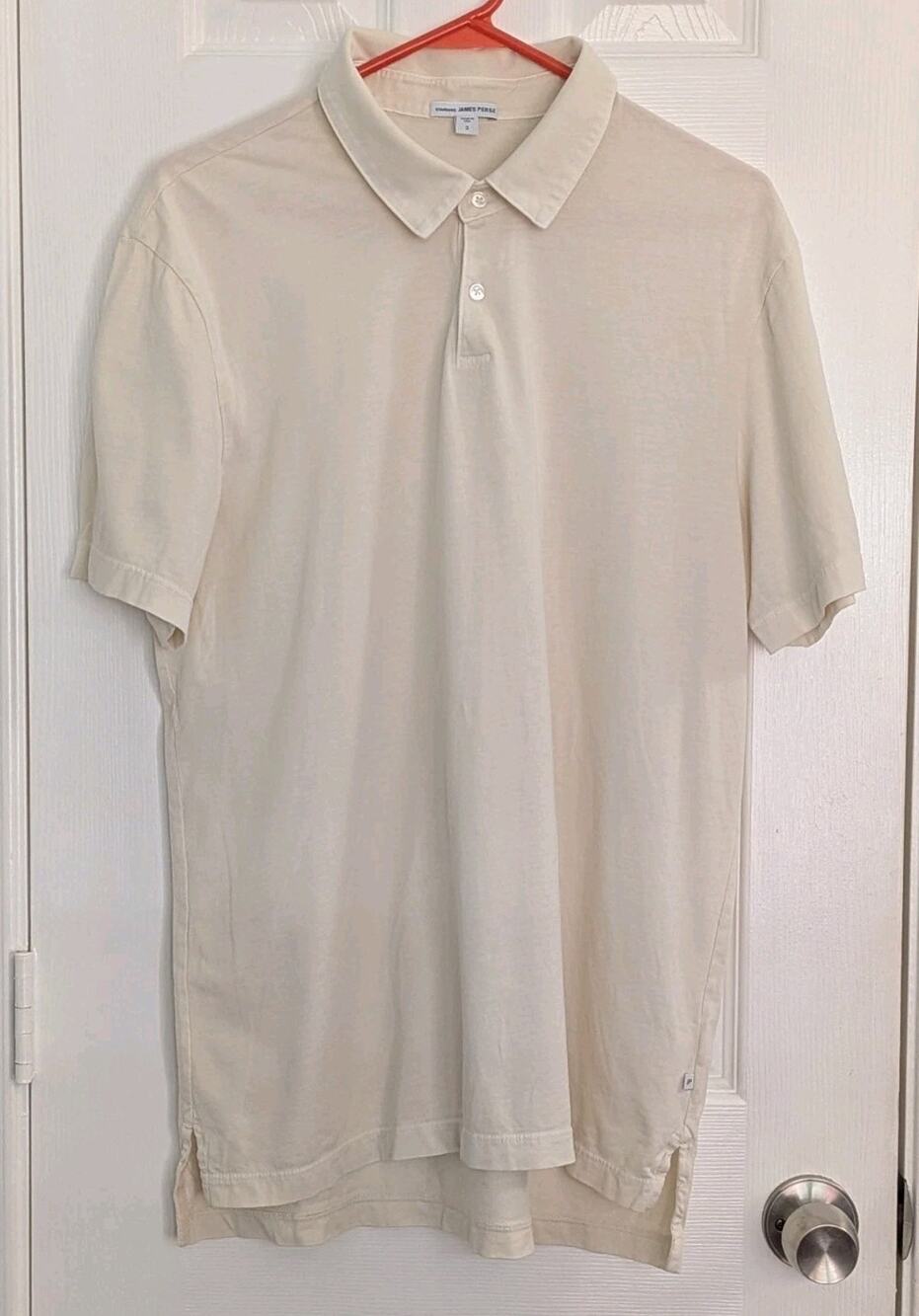 James Perse Polo Shirt Mens Large 3 Supima Cotton Eggshell White MSX3337